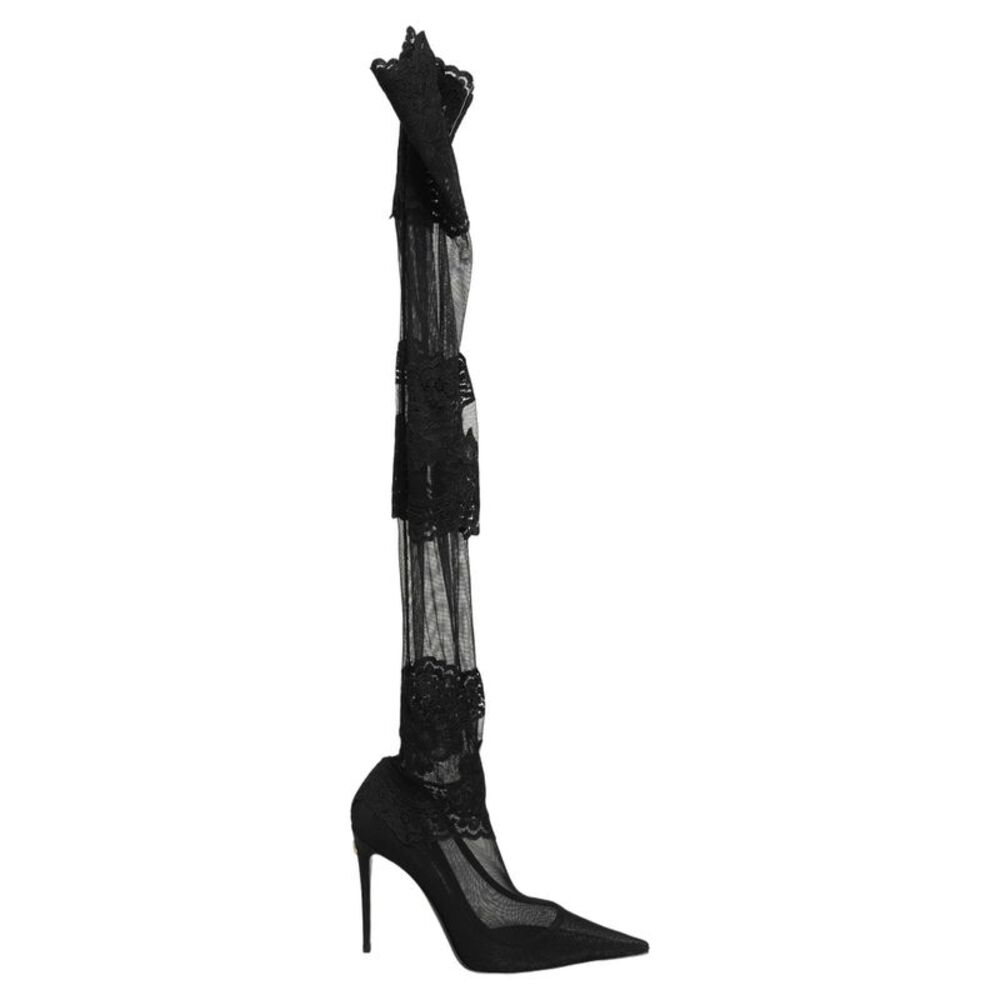 Dolce & Gabbana Black Over The Knee Sock Pumps Boots Women's Shoes